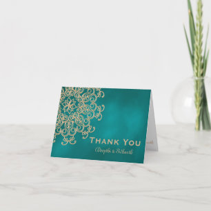 TEAL AND GOLD INDIAN STYLE WEDDING THANK YOU CARD