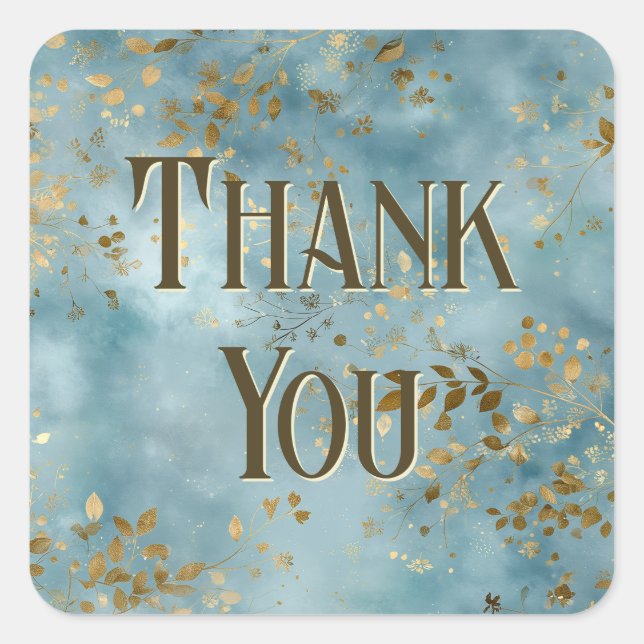 Teal and Gold Leaves Design Square Sticker (Front)