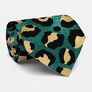 Teal and Gold Leopard Print Tie