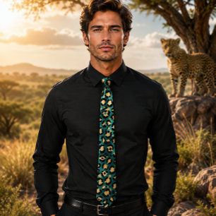 Teal and Gold Leopard Print Tie