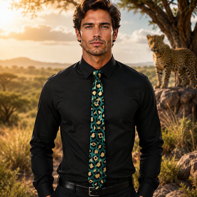 Teal and Gold Leopard Print Tie (Creator Uploaded)