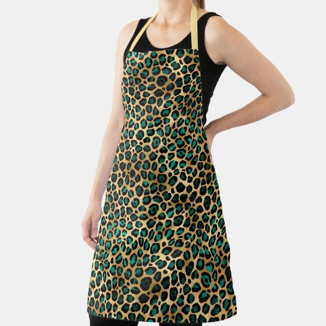 Teal and Gold Leopard Series Design 14  Apron (Insitu)