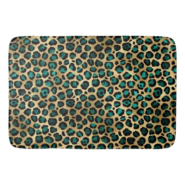 Teal and Gold Leopard Series Design 14 Bath Mat (Front)