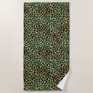 Teal and Gold Leopard Series Design 14 Beach Towel