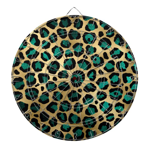Teal and Gold Leopard Series Design 14   Dartboard (Front)