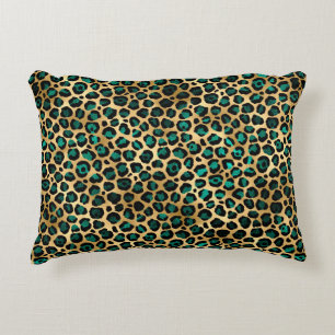 Teal and Gold Leopard Series Design 14  Decorative Cushion