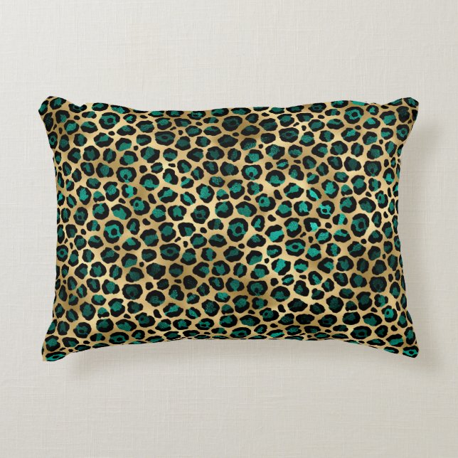 Teal and Gold Leopard Series Design 14  Decorative Cushion (Front)