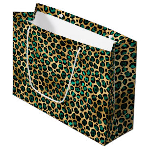 Teal and Gold Leopard Series Design 14 Large Gift Bag