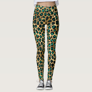 Teal and Gold Leopard Series Design 14 Leggings