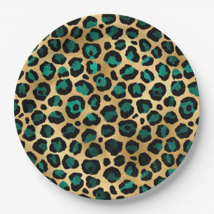 Teal and Gold Leopard Series Design 14 Paper Plate
