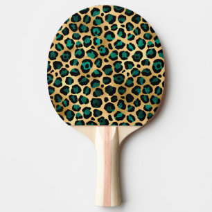 Teal and Gold Leopard Series Design 14 Ping Pong Paddle