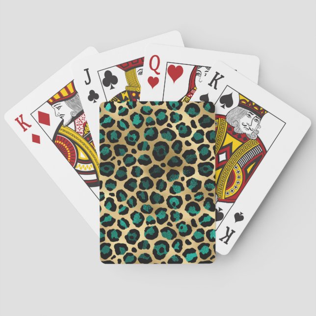 Teal and Gold Leopard Series Design 14  Playing Cards (Back)