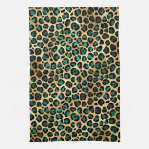 Teal and Gold Leopard Series Design 14 Tea Towel