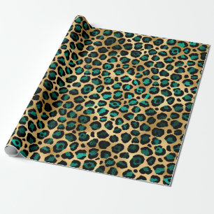 Teal and Gold Leopard Series Design 14 Wrapping Paper