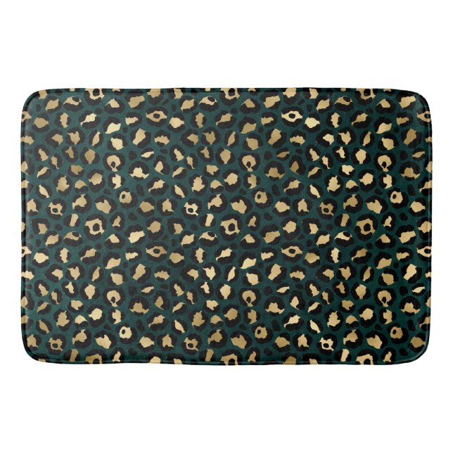 Teal and Gold Leopard Series Design 1 Bath Mat (Front)
