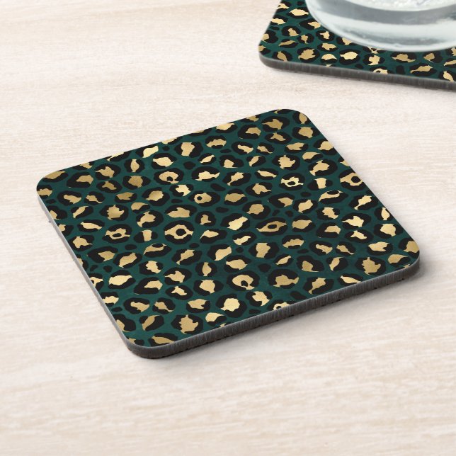 Teal and Gold Leopard Series Design 1  Coaster (Left Side)