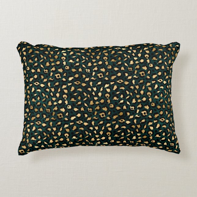 Teal and Gold Leopard Series Design 1 Decorative Cushion (Front)