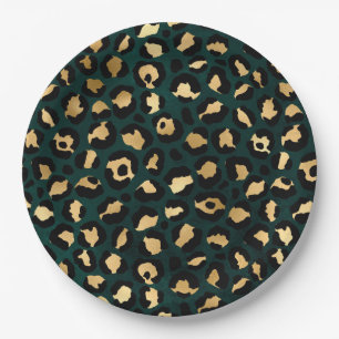 Teal and Gold Leopard Series Design 1 Paper Plate