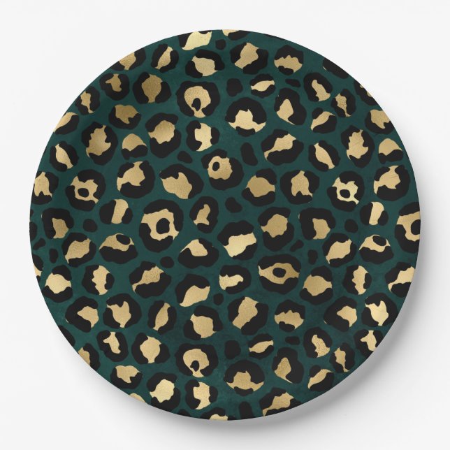 Teal and Gold Leopard Series Design 1 Paper Plate (Front)