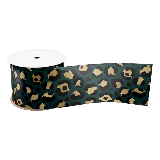 Teal and Gold Leopard Series Design 1  Satin Ribbon (Spool)