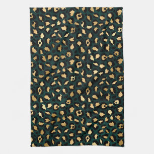 Teal and Gold Leopard Series Design 1  Tea Towel