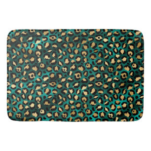 Teal and Gold Leopard Series Design 3  Bath Mat