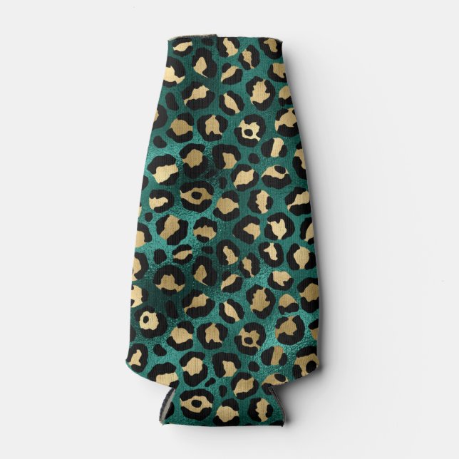 Teal and Gold Leopard Series Design 3 Bottle Cooler (Front)