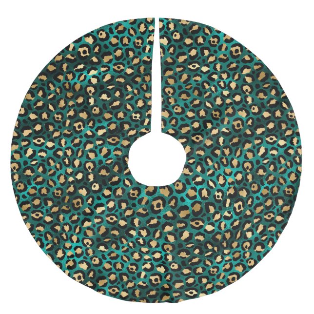 Teal and Gold Leopard Series Design 3   Brushed Polyester Tree Skirt (Front)
