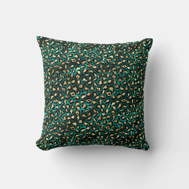 Teal and Gold Leopard Series Design 3 Cushion (Front)