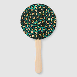 Teal and Gold Leopard Series Design 3 Hand Fan