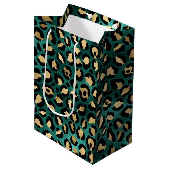 Teal and Gold Leopard Series Design 3   Medium Gift Bag (Front Angled)