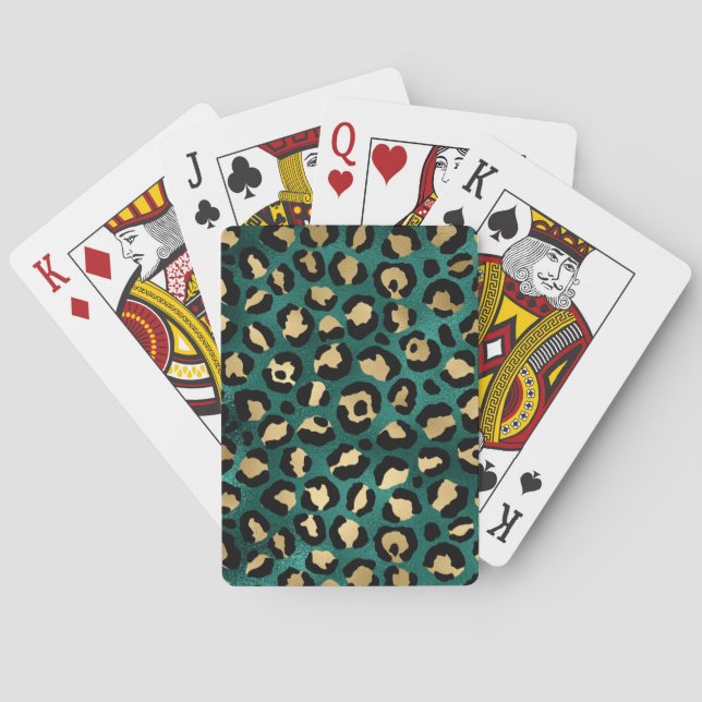 Teal and Gold Leopard Series Design 3   Playing Cards (Back)