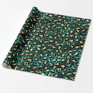 Teal and Gold Leopard Series Design 3 Wrapping Paper