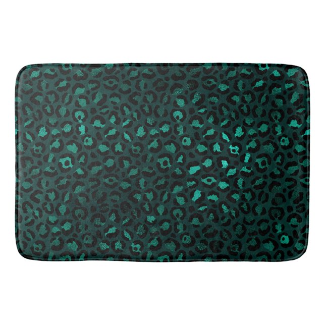 Teal and Gold Leopard Series Design 4 Bath Mat (Front)