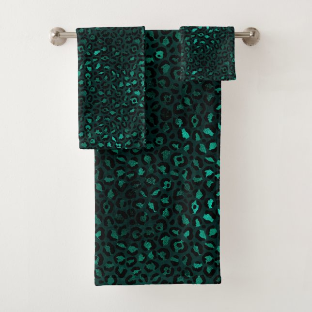 Teal and Gold Leopard Series Design 4 Bath Towel Set (Insitu)
