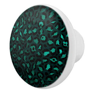 Teal and Gold Leopard Series Design 4 Ceramic Knob