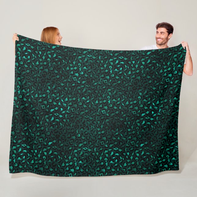 Teal and Gold Leopard Series Design 4 Fleece Blanket (In Situ)