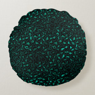 Teal and Gold Leopard Series Design 4  Round Cushion