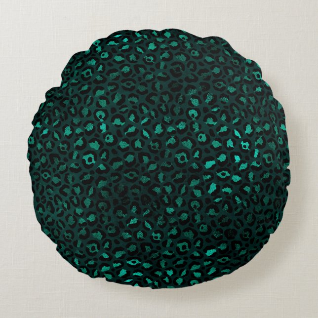 Teal and Gold Leopard Series Design 4  Round Cushion (Front)