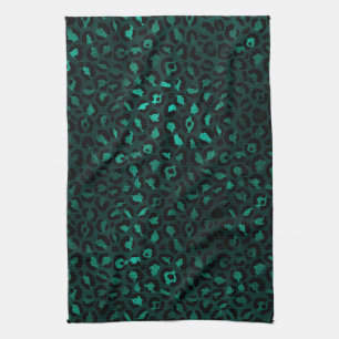 Teal and Gold Leopard Series Design 4 Tea Towel