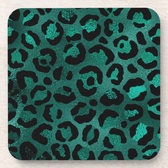 Teal and Gold Leopard Series Design 5 Coaster (Front)