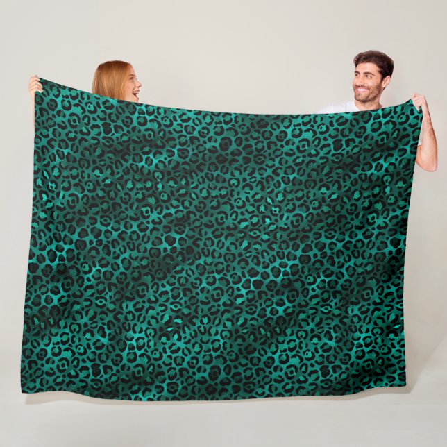 Teal and Gold Leopard Series Design 5  Fleece Blanket (In Situ)