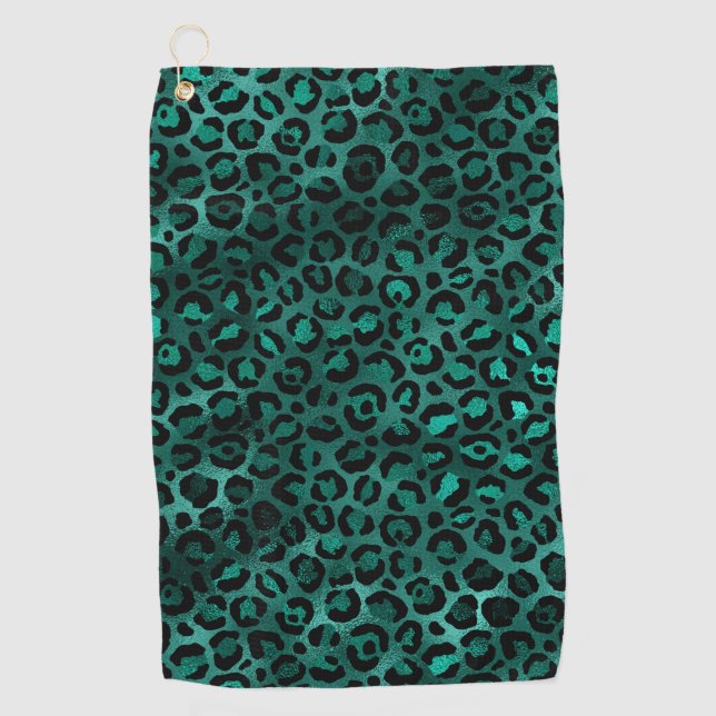 Teal and Gold Leopard Series Design 5 Golf Towel (Front)