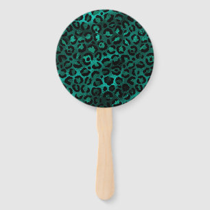 Teal and Gold Leopard Series Design 5 Hand Fan