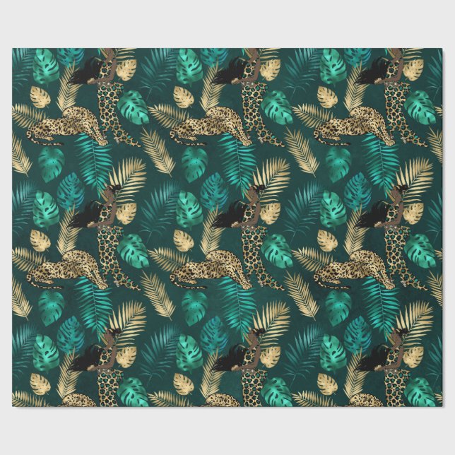 Teal and Gold Leopard Series Design 7  Wrapping Paper (Seam)