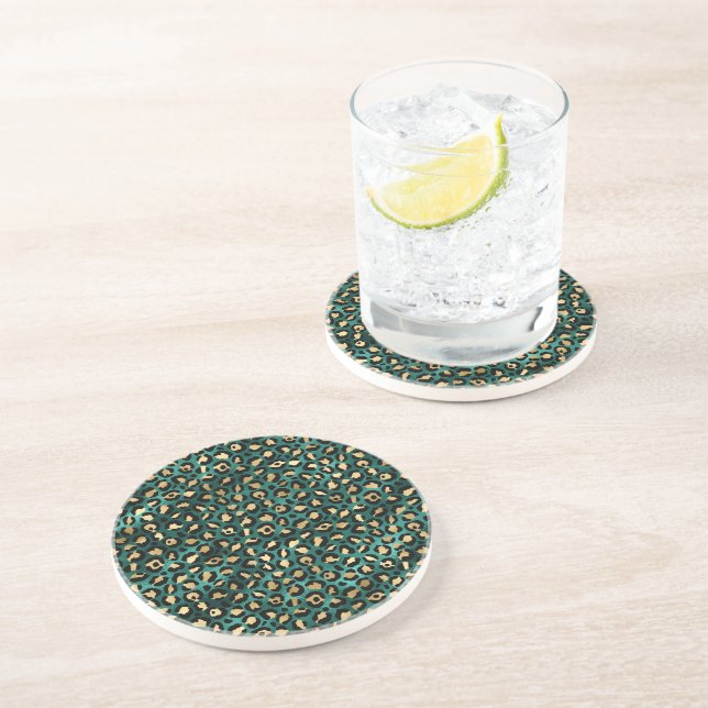Teal and Gold Leopard Series Design Coaster (Side)