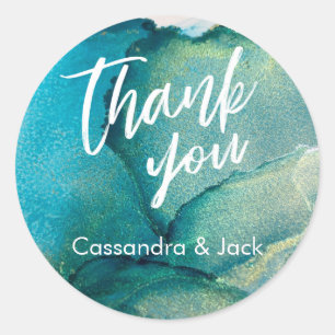 Teal and Gold Liquid Abstract Art Casual Hand Classic Round Sticker