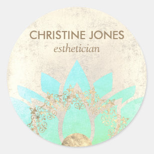 teal and gold lotus flower • classic round sticker