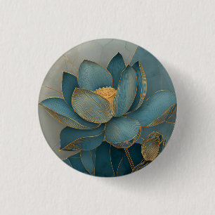 Teal and Gold Lotus Flower Geometric Line Art Zen 3 Cm Round Badge