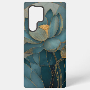 Teal and Gold Lotus Flower Geometric Line Art Zen Samsung Galaxy Case